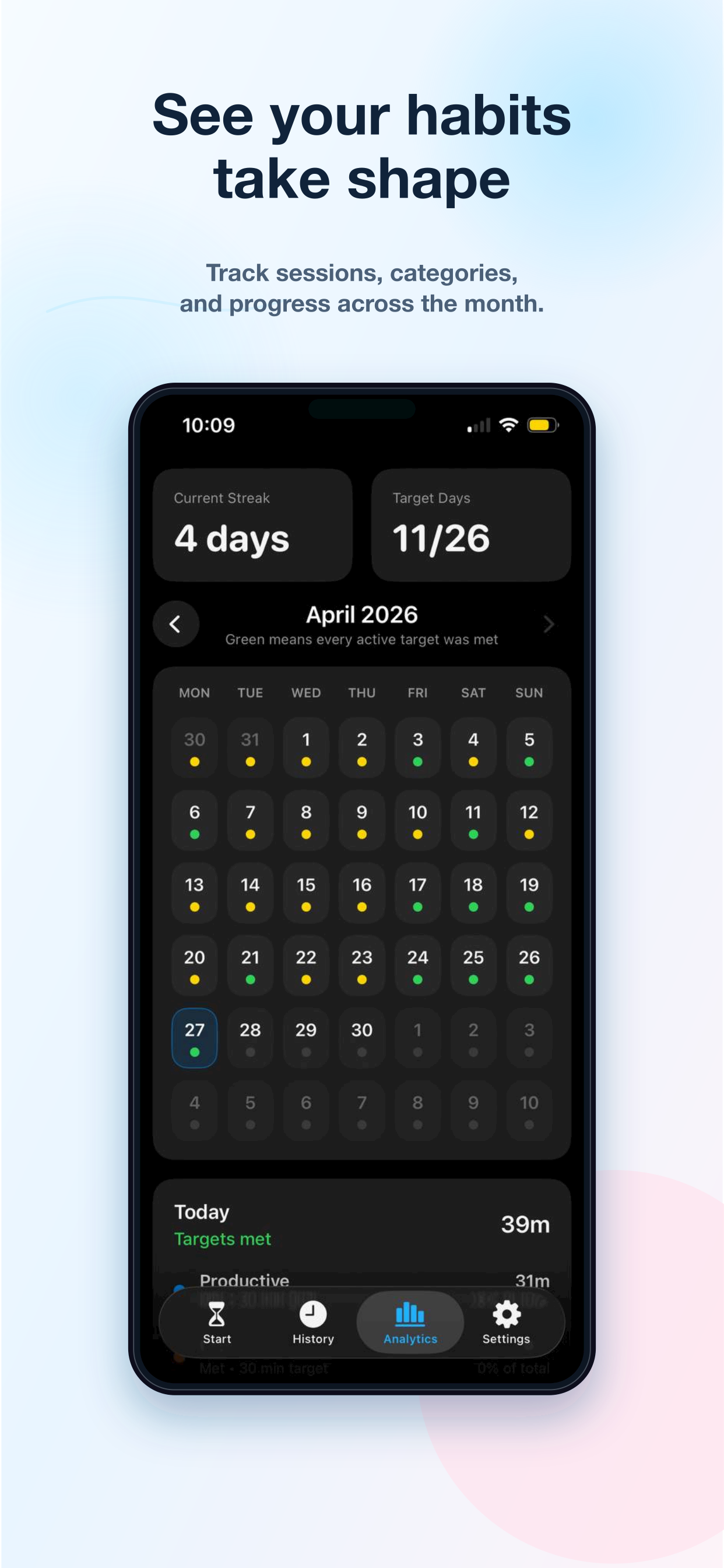 Timo App Store screenshot showing monthly progress tracking